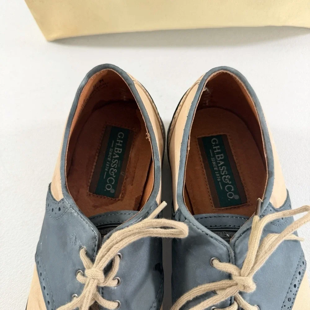 GH Bass Mens Saddle Oxford Suede Bone Multi Montgomery Blue Size 8 M W/‎ Box